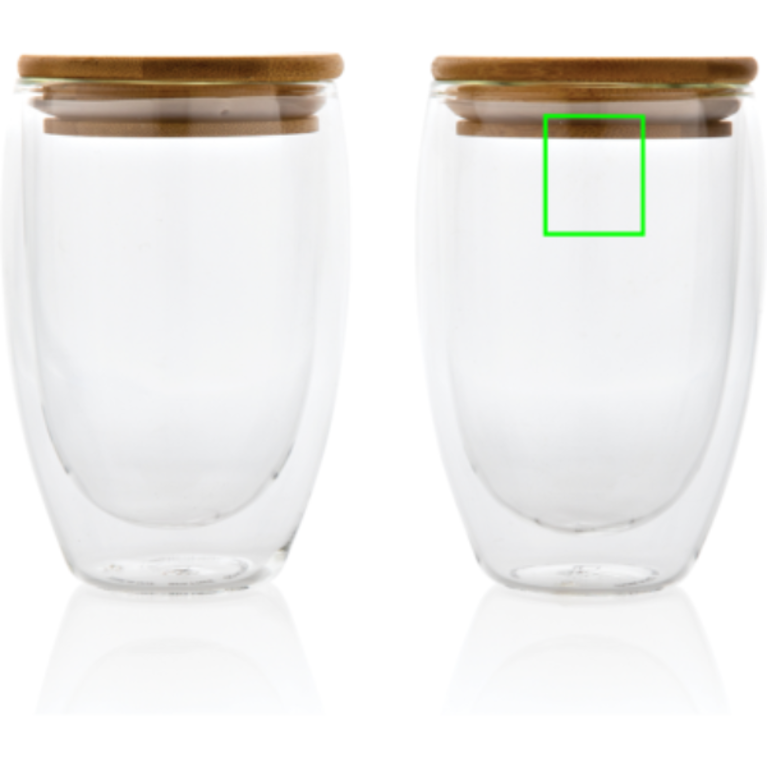 Dubbelväggigt borosilikatglas med bambulock, 350ml, 2-pack