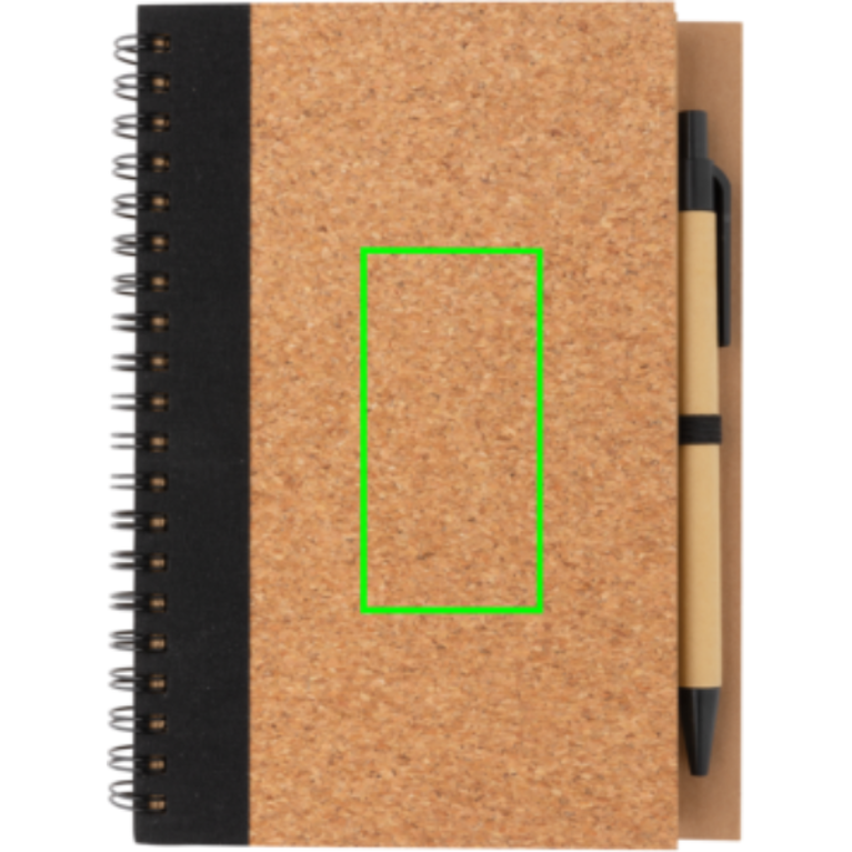 Spiralbunden anteckningsbok i kork, med penna