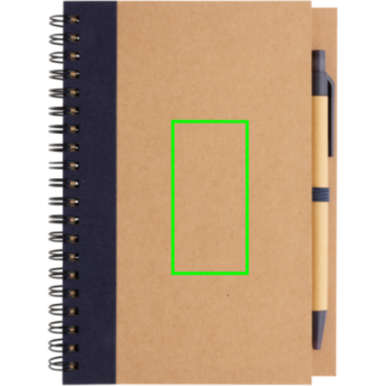 Spiralbunden anteckningsbok i kraftpapper, med penna