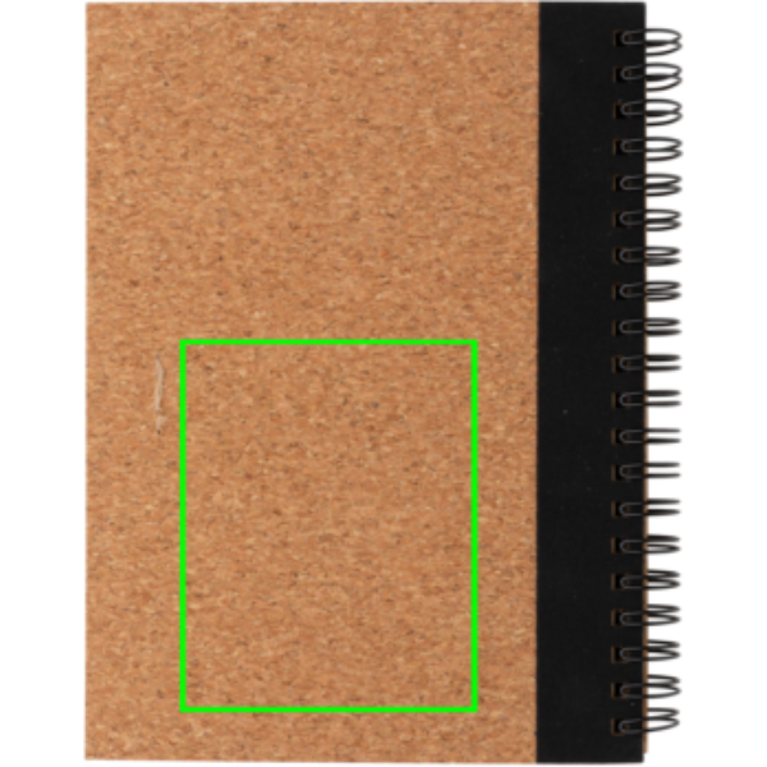 Spiralbunden anteckningsbok i kork, med penna