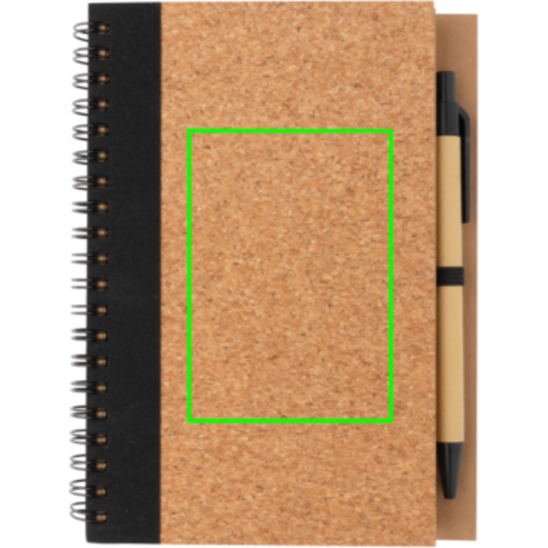 Spiralbunden anteckningsbok i kork, med penna