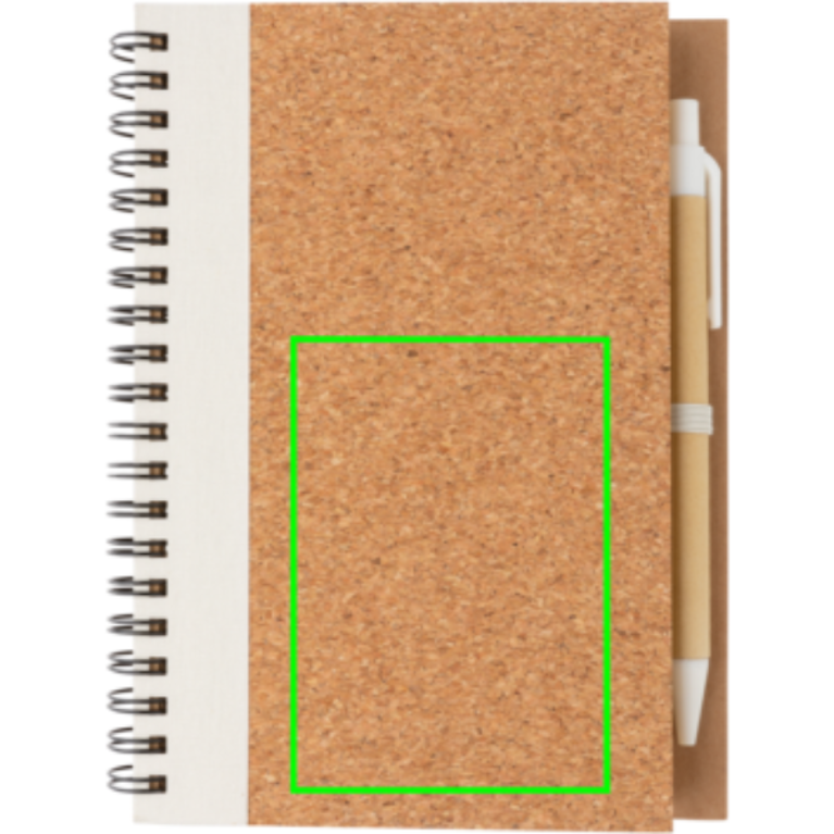 Spiralbunden anteckningsbok i kork, med penna