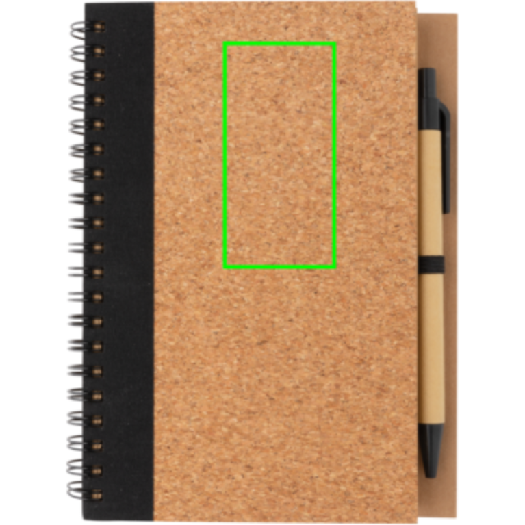 Spiralbunden anteckningsbok i kork, med penna