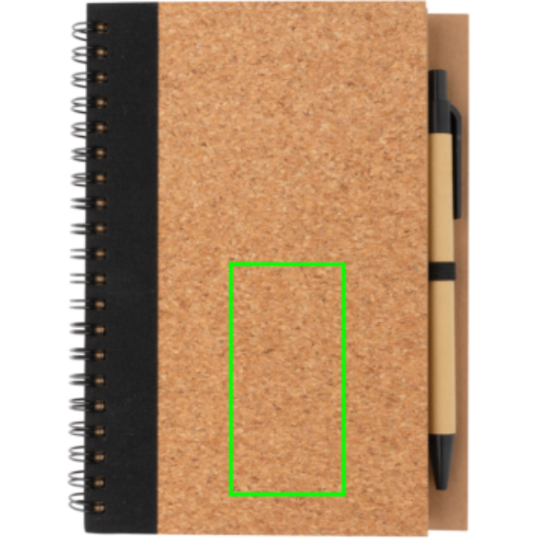 Spiralbunden anteckningsbok i kork, med penna
