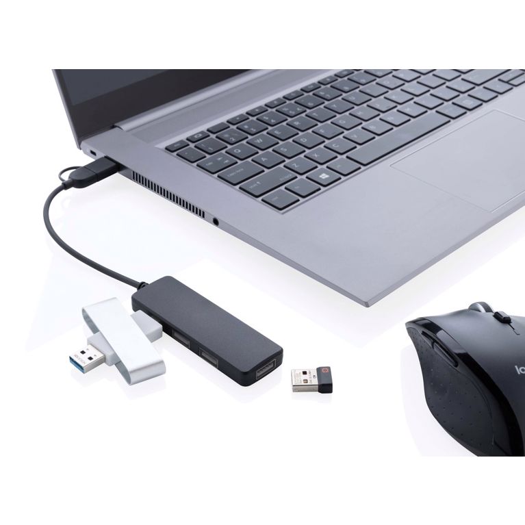 USB hub i RCS återvunnen plast med dubbel input