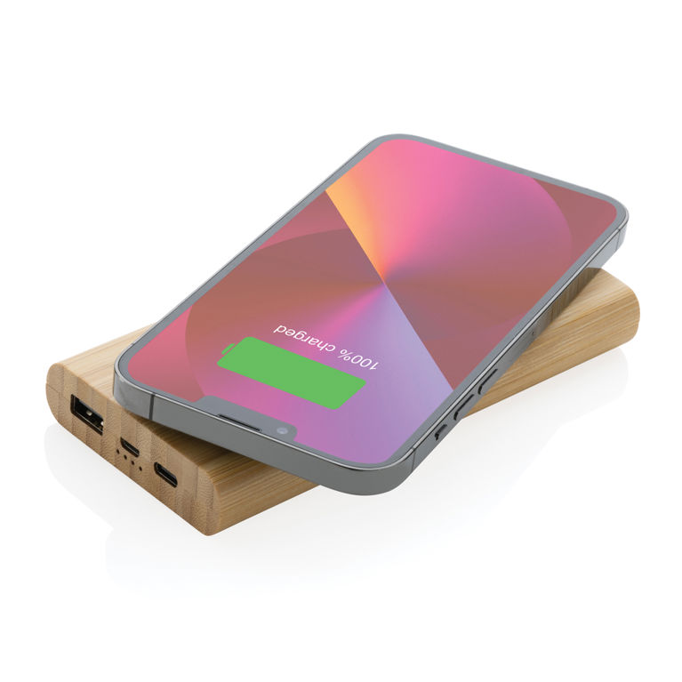 8.000 mAh, 5W trådlös powerbank i bambu