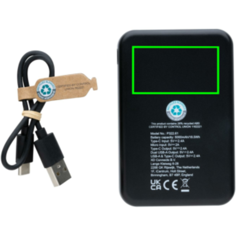5.000 mAh powerbank i RCS återvunnen plast