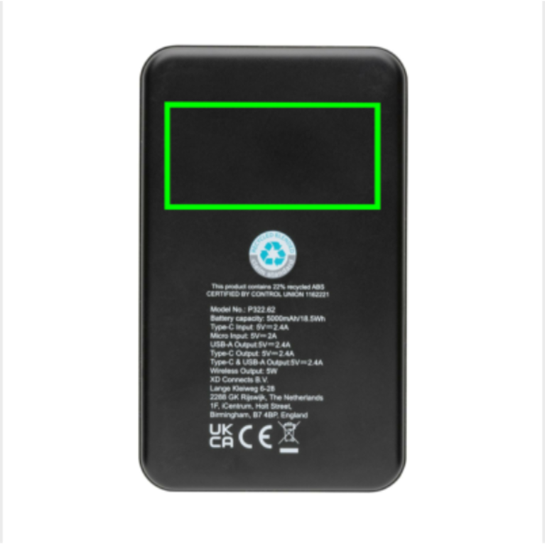 5.000 mAh trådlös powerbank i RCS återvunnen plast