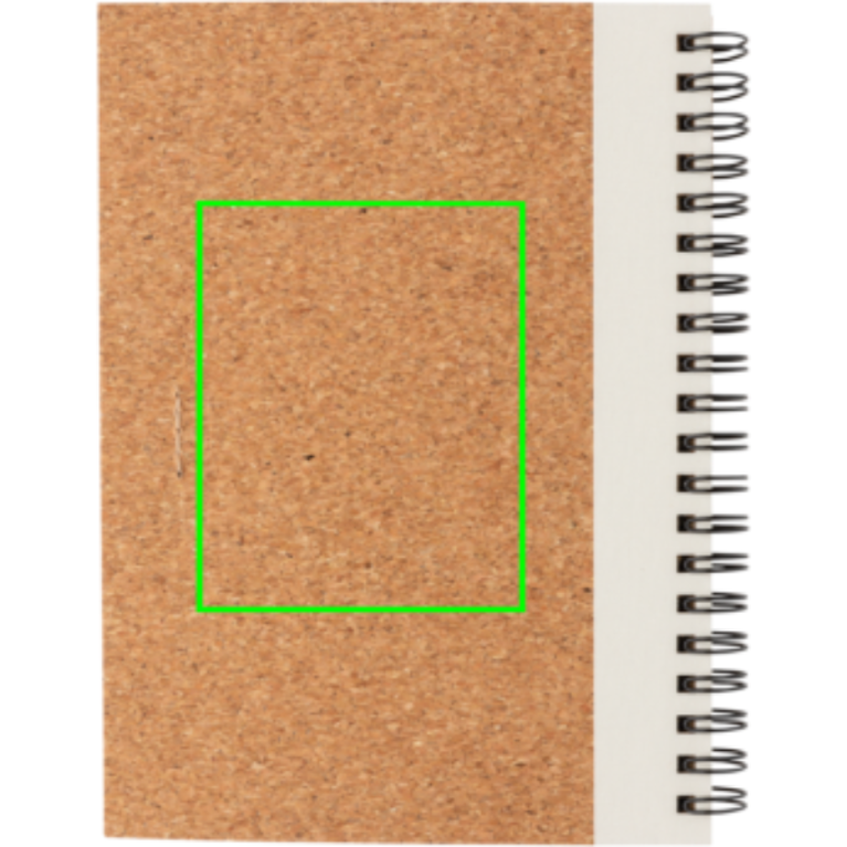 Spiralbunden anteckningsbok i kork, med penna