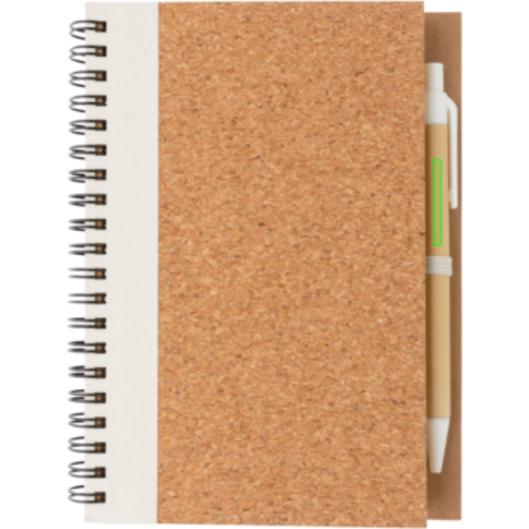 Spiralbunden anteckningsbok i kork, med penna