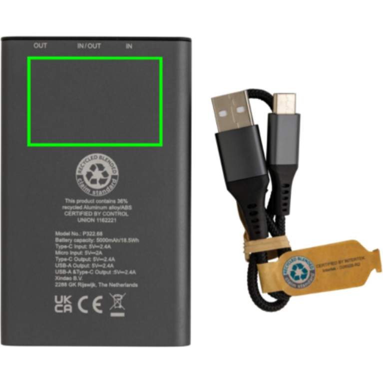 Terra 5.000 mAh powerbank RCS återvunnen aluminium