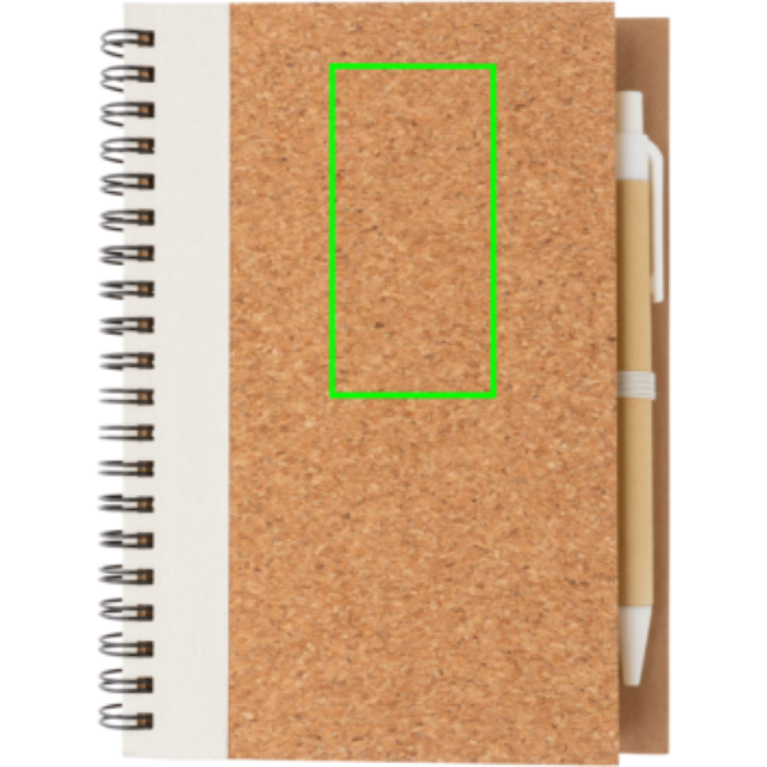 Spiralbunden anteckningsbok i kork, med penna