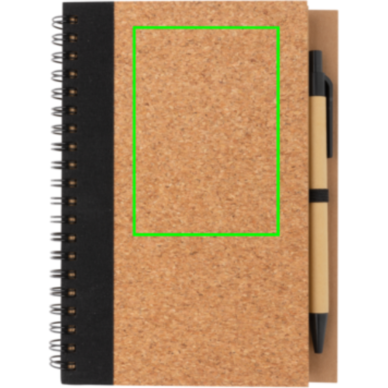 Spiralbunden anteckningsbok i kork, med penna