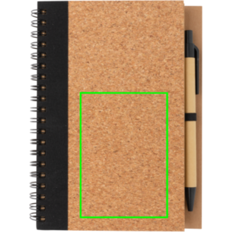 Spiralbunden anteckningsbok i kork, med penna