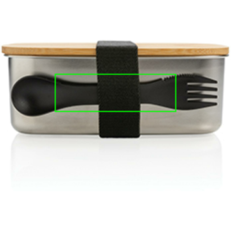 Stainless steel lunchlåda med bambulock och skedgaffel