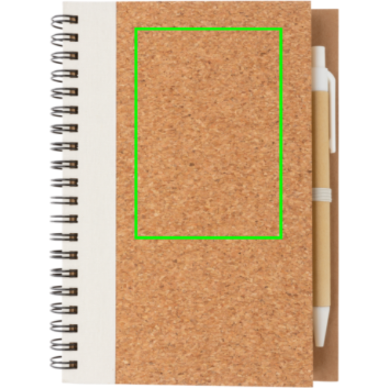Spiralbunden anteckningsbok i kork, med penna