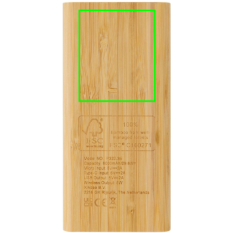 8.000 mAh, 5W trådlös powerbank i bambu