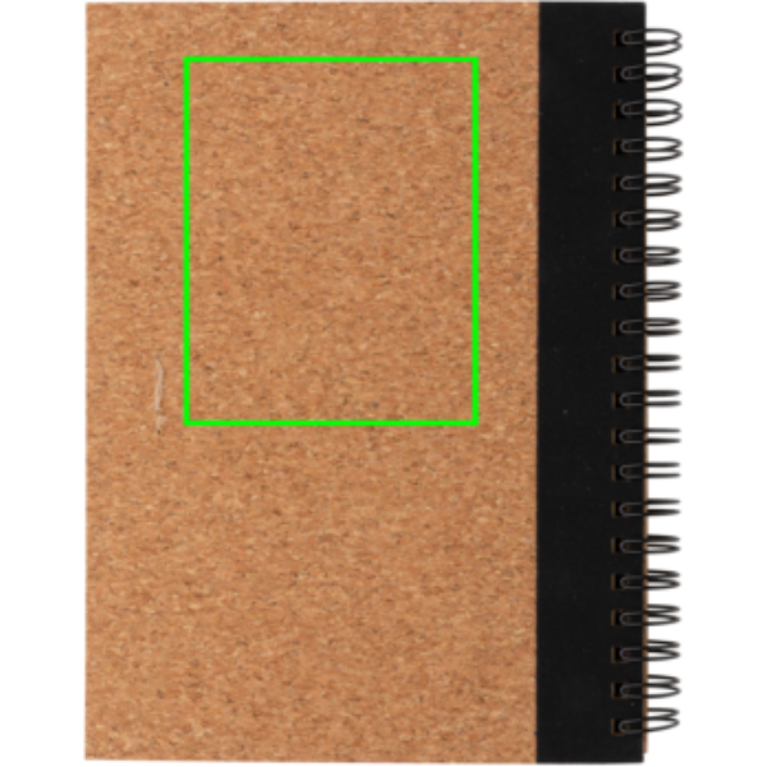 Spiralbunden anteckningsbok i kork, med penna