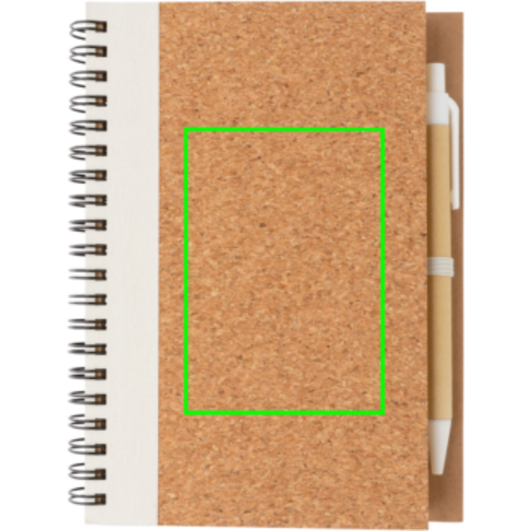 Spiralbunden anteckningsbok i kork, med penna