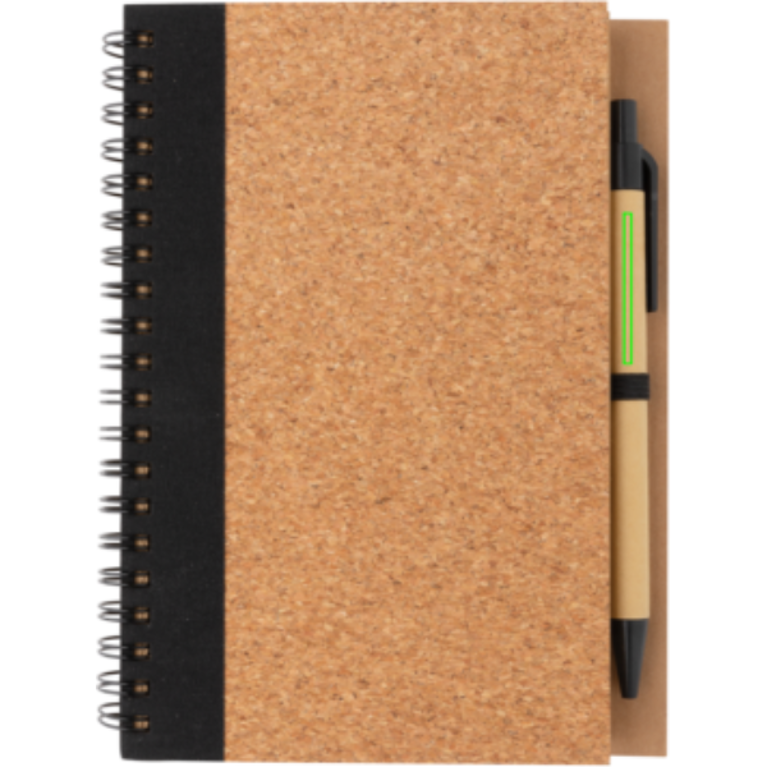 Spiralbunden anteckningsbok i kork, med penna